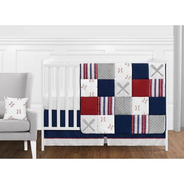 slide 2 of 7, Sweet Jojo Designs Red, White and Blue Baseball Patch Sports Collection Boy 11-piece Crib Bedding Set