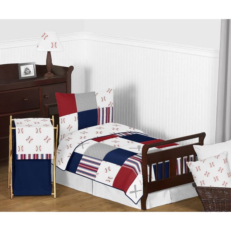 Sweet Jojo Designs Red, White and Blue Baseball Patch Sports Collection Boy 5-piece Toddler-size Comforter Set
