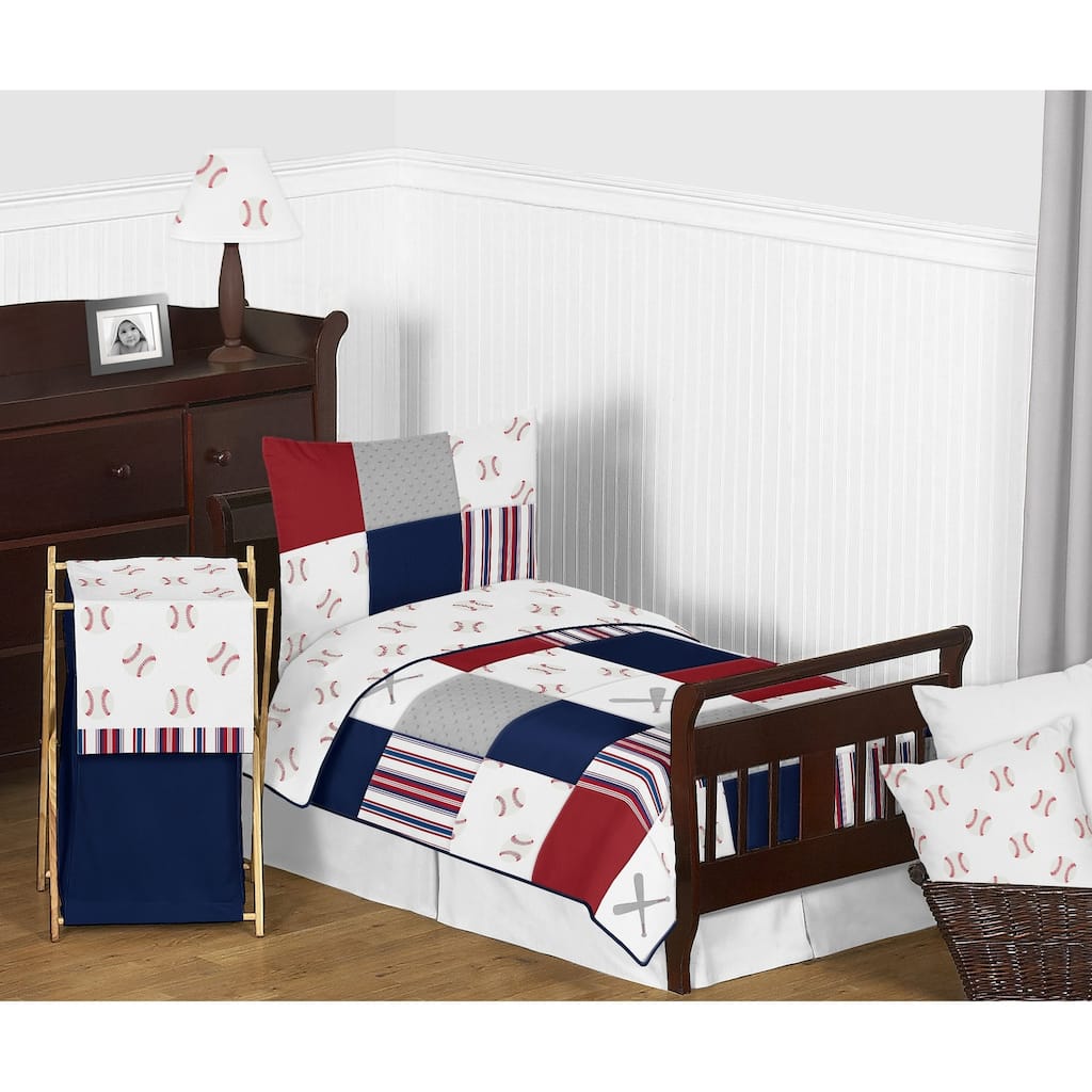 Sweet Jojo Designs Red, White and Blue Baseball Patch Sports Collection Boy 5-piece Toddler-size Comforter Set