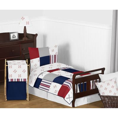 Sweet Jojo Designs Red, White and Blue Baseball Patch Sports Collection Boy 5-piece Toddler-size Comforter Set