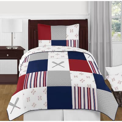 Sweet Jojo Designs Red, White and Blue Baseball Patch Sports Collection Boy 4-piece Twin-size Comforter Set