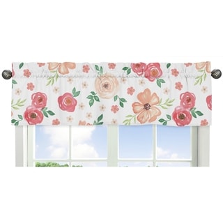 Sweet Jojo Designs Peach and Green Watercolor Floral Collection Window Curtain Valance