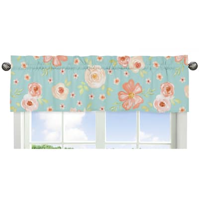 Sweet Jojo Designs Turquoise and Peach Watercolor Floral Collection Window Curtain Valance