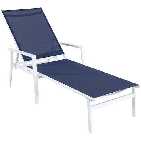 Cambridge Nova Adjustable Sling Chaise in Navy Blue Sling and White Frame
