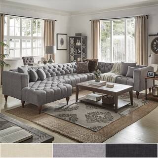 U Shape Sectional Sofas Online At Our Best Danise Tufted Linen Upholstered Tuxedo Arm U Shaped Sectional With Chaise By Inspire Q