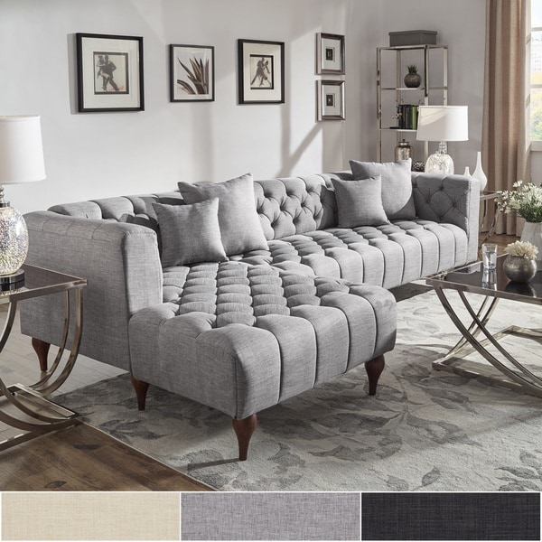Danise Tufted Linen Upholstered Tuxedo Arm 4-Seat Sofa and Chaise by iNSPIRE Q Artisan