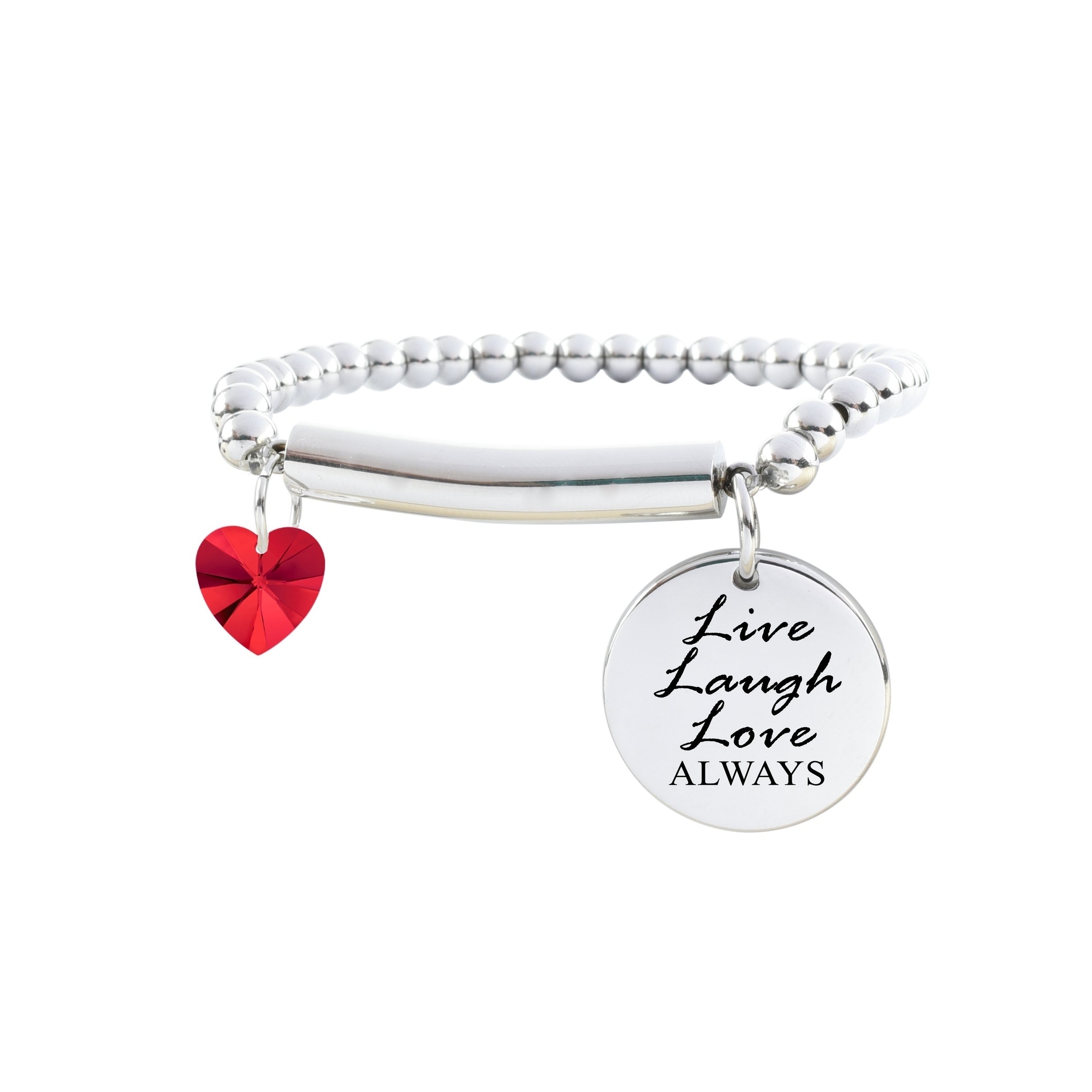 Silver Pink Box Solid Stainless Steel Inspirational Toggle Bracelet Live Laugh Love