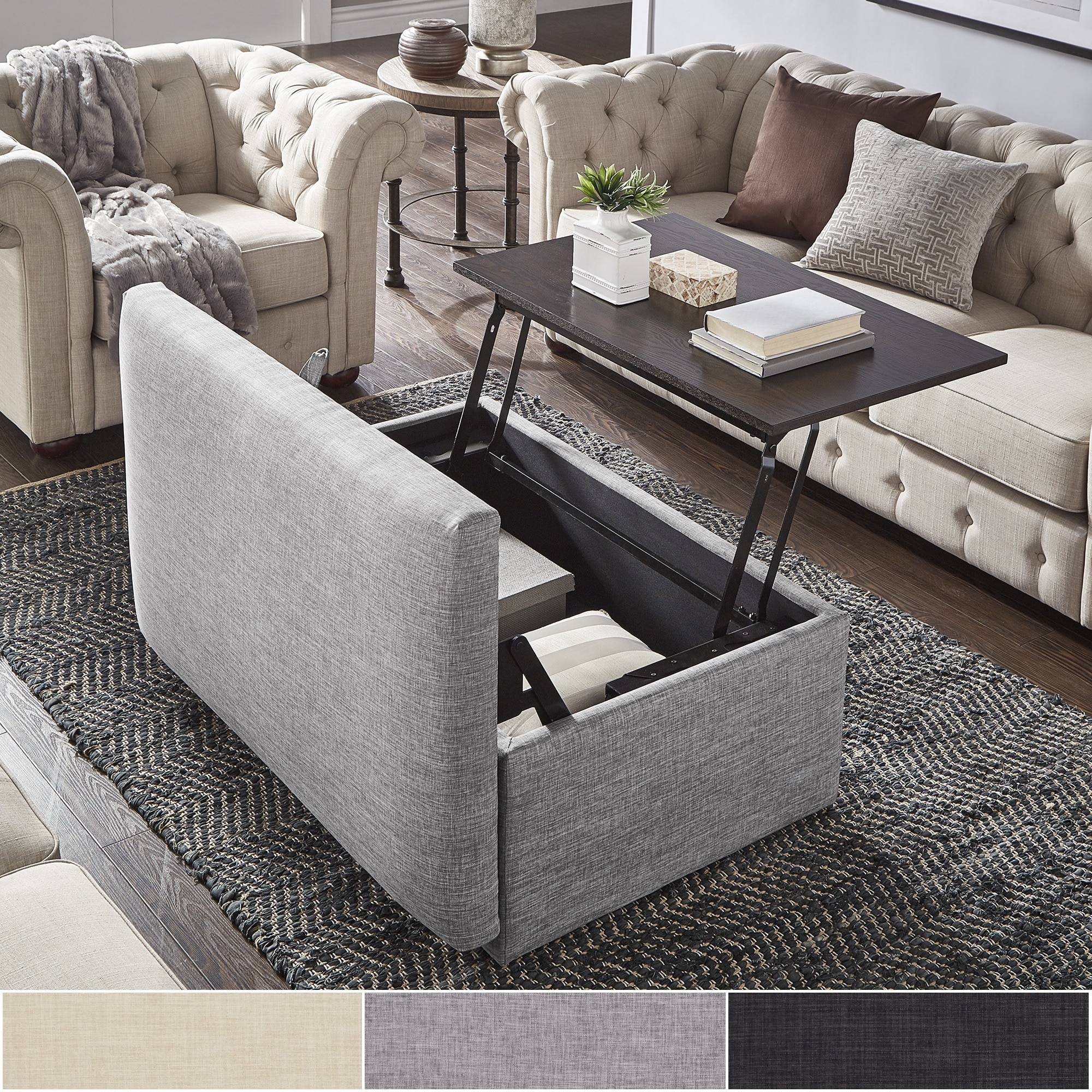 Landen Lift Top Upholstered Storage Ottoman Coffee Table by iNSPIRE Q