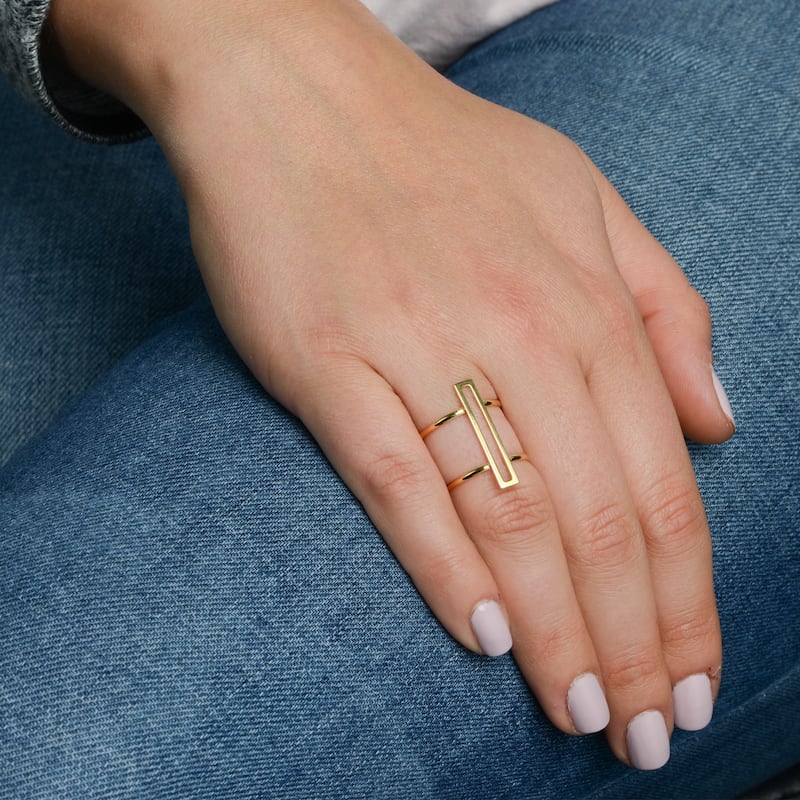 Fremada Italian 14k Yellow Gold Bar Double Ring