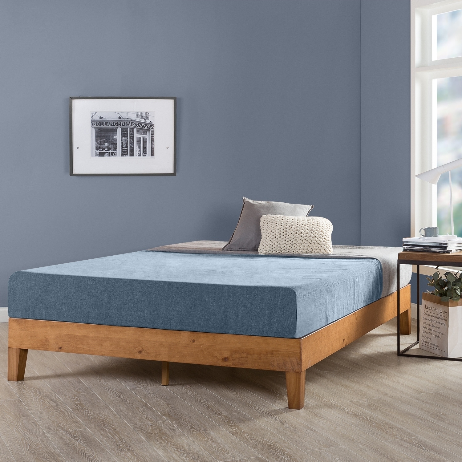 Queen Size 12 Inch Grand Solid Wood Platform Bed Frame, Natural 