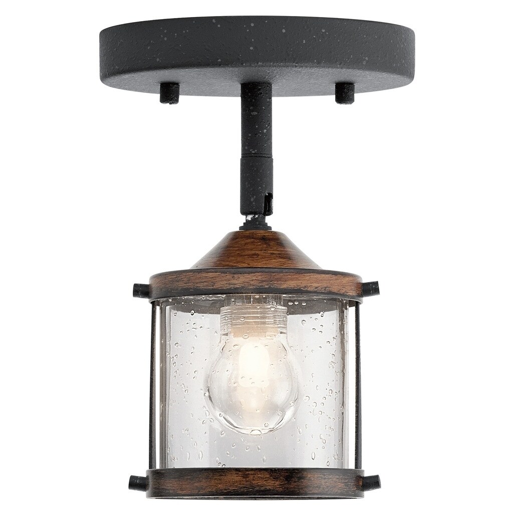 Shop Aztec 1 Light Distressed Black Aged Wood Halogen Flush Mount