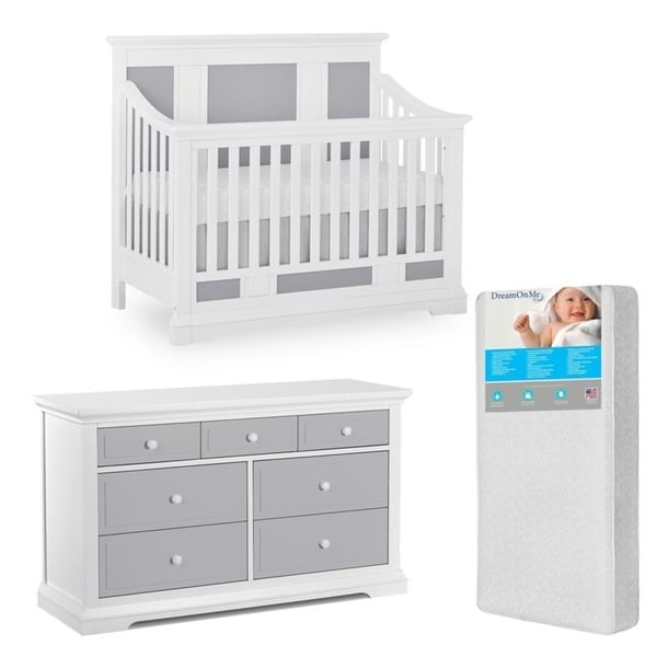 Evolur Parker Crib and dresser with FREE 260 coil Mattress Bed