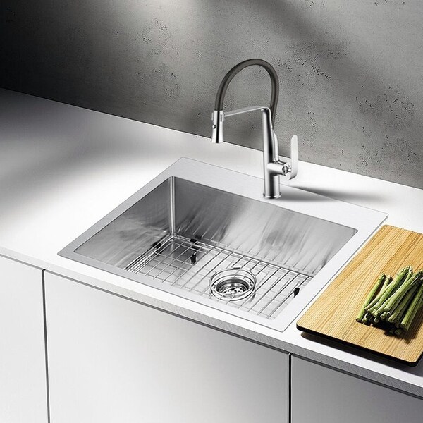 Single Hole Pull Out Kitchen Faucet With Supply Lines In Chrome Finish