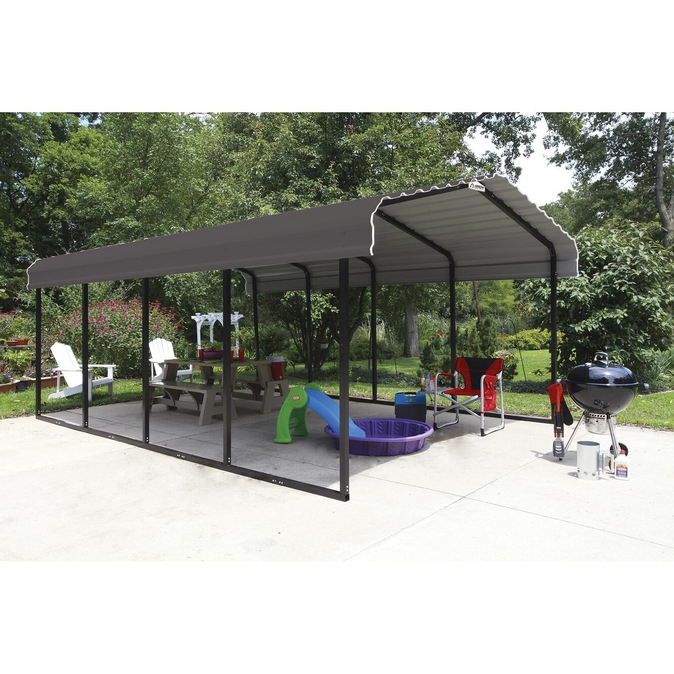 Shop Steel Carport Galvanized Black Charcoal Overstock 22378257