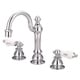 preview thumbnail 2 of 1, American 20th Century Classic Widespread Lavatory Faucets with Pop-Up Drain in Chrome Finish with Metal Lever Handles labeled porcelain lever handles