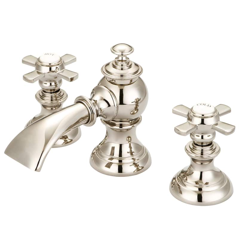 Modern Classic Widespread Lavatory Faucet - flat labeled metal cross handles