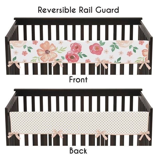 Sweet Jojo Designs Peach, Green and Gold Watercolor Floral Collection Long Crib Rail Guard Cover