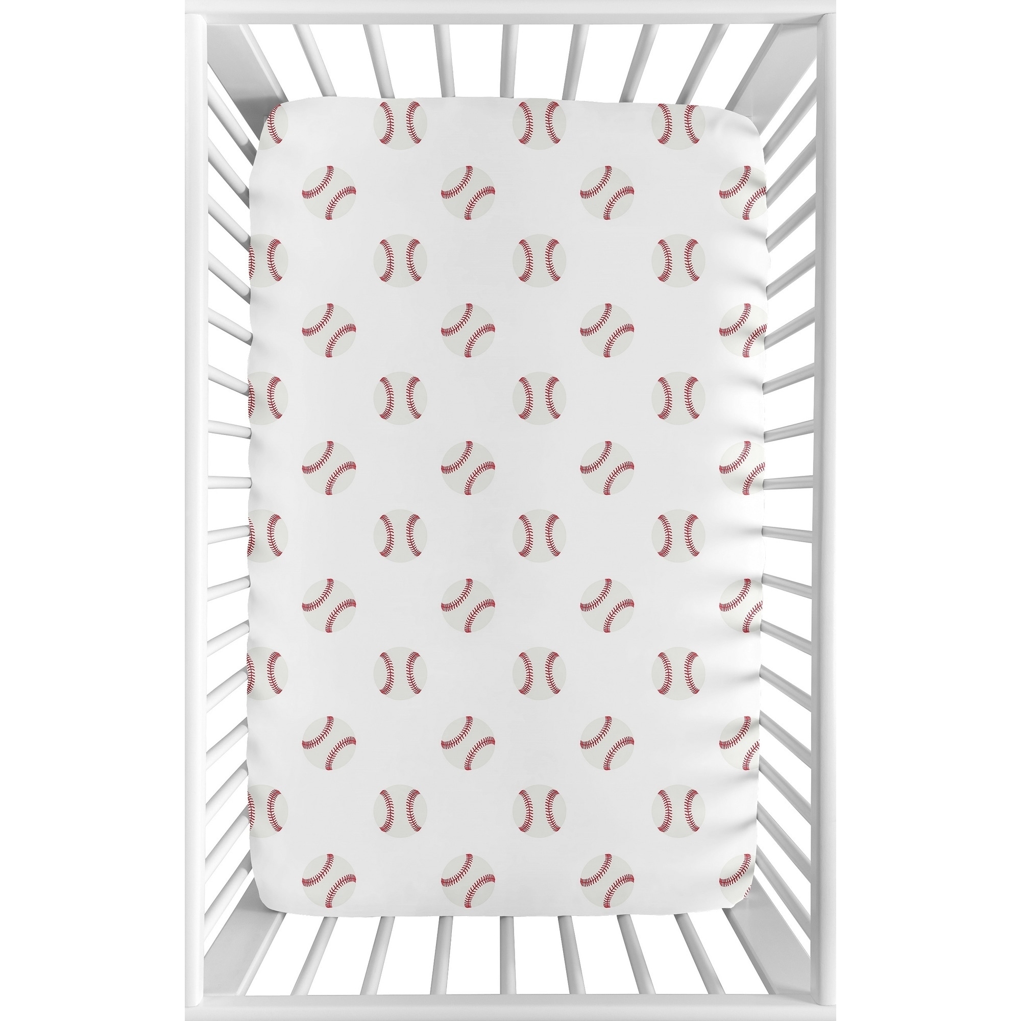 Sweet Jojo Designs Red and White Baseball Patch Sports Collection Fitted Mini Portable Crib Sheet