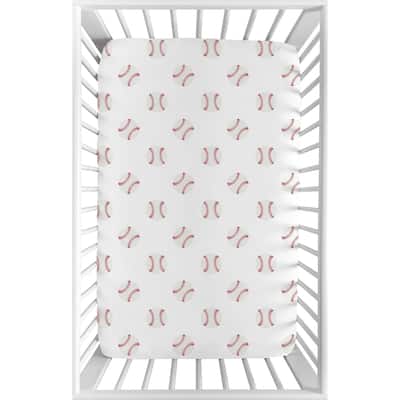 Sweet Jojo Designs Red and White Baseball Patch Sports Collection Fitted Mini Portable Crib Sheet