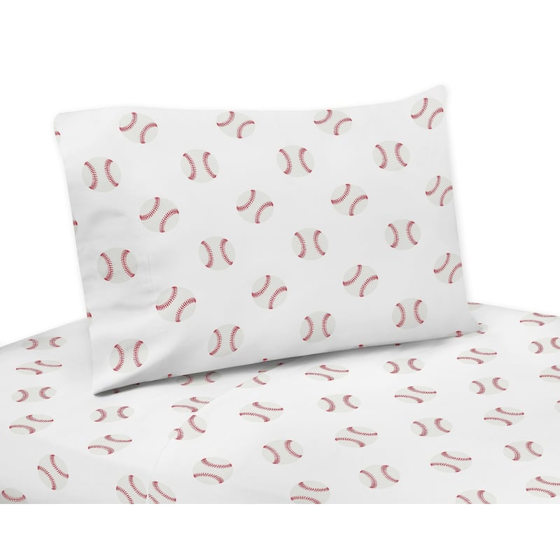 Sweet Jojo Designs Red and White Baseball Patch Sports Collection 3-piece Twin Sheet Set