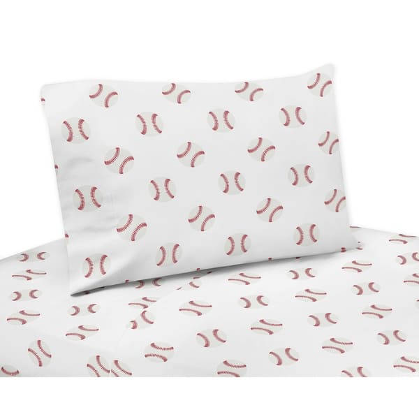 slide 1 of 1, Sweet Jojo Designs Red and White Baseball Patch Sports Collection 3-piece Twin Sheet Set