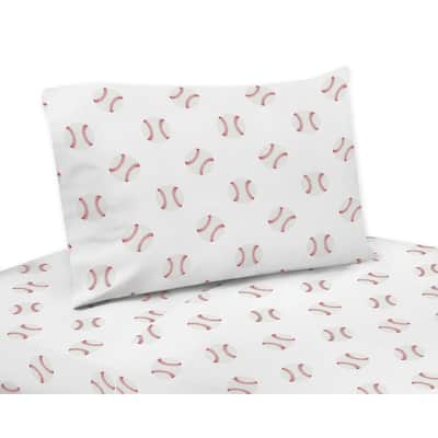 Sweet Jojo Designs Red and White Baseball Patch Sports Collection 4-piece Queen Sheet Set