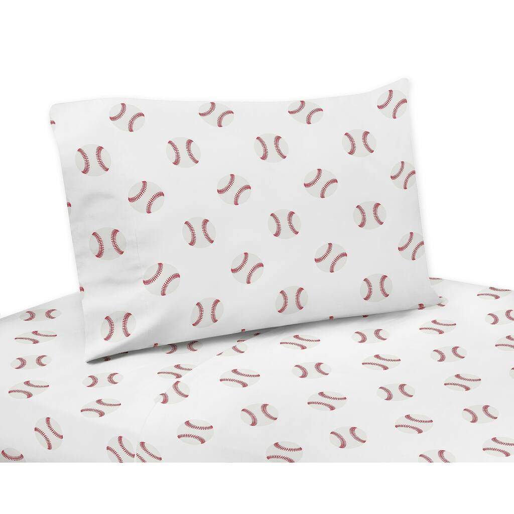 Sweet Jojo Designs Red and White Baseball Patch Sports Collection 4-piece Queen Sheet Set