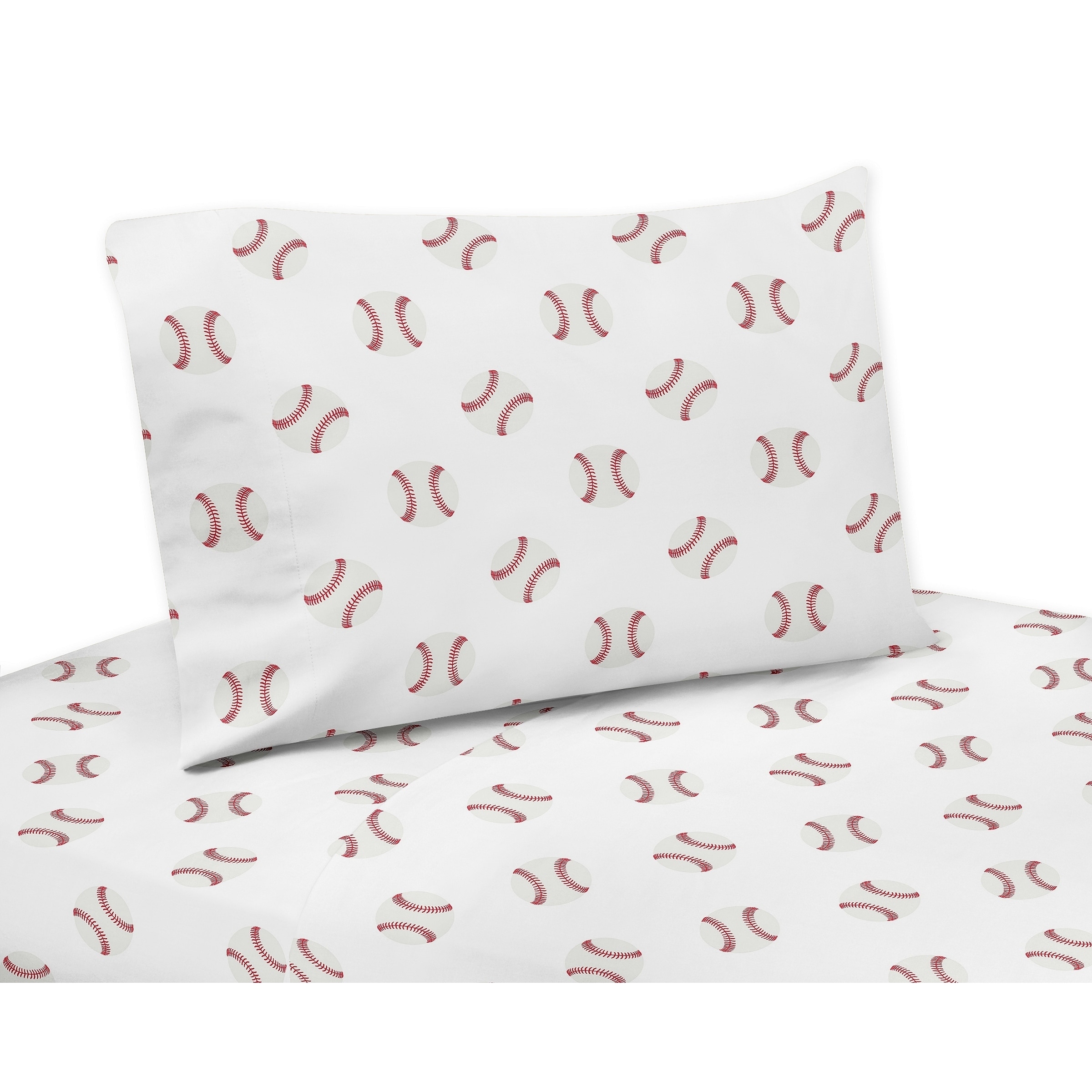 Sweet Jojo Designs Red and White Baseball Patch Sports Collection 4-piece Queen Sheet Set