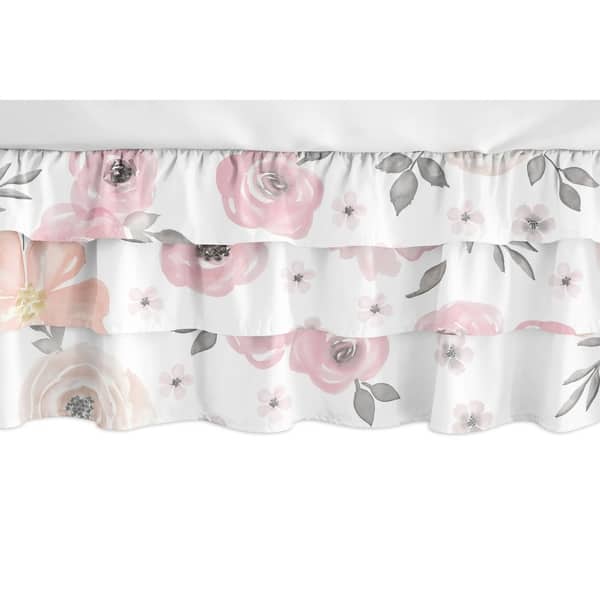 slide 1 of 1, Sweet Jojo Designs Blush Pink and Grey Shabby Chic Watercolor Floral Girl Collection 3 Tiered Ruffled Crib Bed Skirt