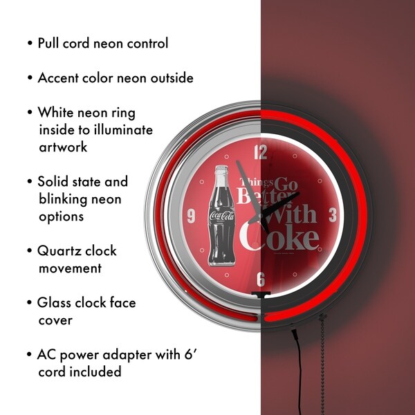 Coke Chrome Double Rung Neon Clock - Coca-Cola Things Go Better