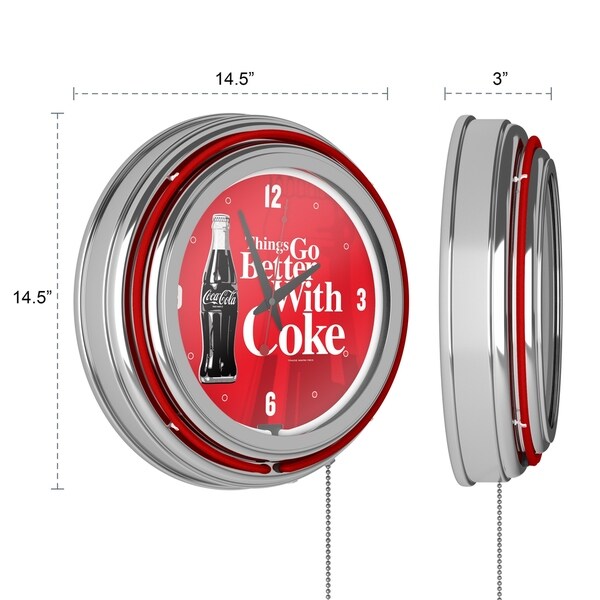 Coke Chrome Double Rung Neon Clock - Coca-Cola Things Go Better