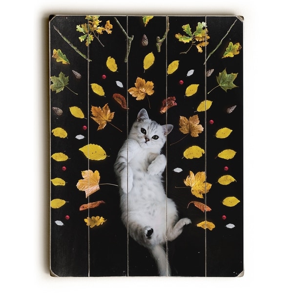 Autumn Cat - Multi Planked Wood Wall Decor by OBC