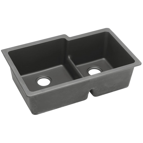 Elkay Quartz Classic 33" x 20-1/2" x 9-1/2", Offset 60/40 Double Bowl Undermount Sink with Aqua Divide, Dusk Gray