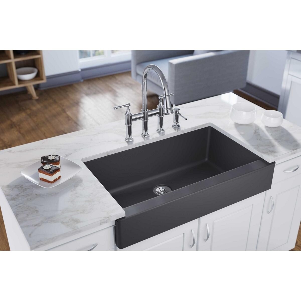 Elkay Quartz Luxe 35 7 8 X 20 15 16 X 9 Single Bowl Farmhouse Sink With Perfect Drain Charcoal