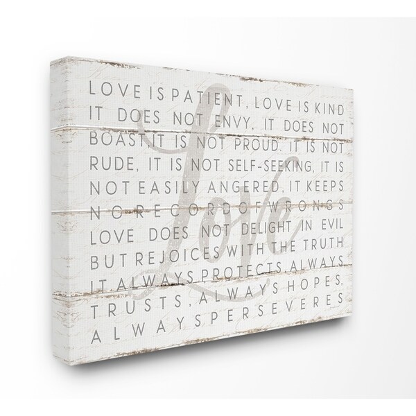 The Stupell Home Decor Collection Love Is Patient Grey On White The Stupell Home Decor Collection Love Is Patient Grey On White Planked Look Canvas