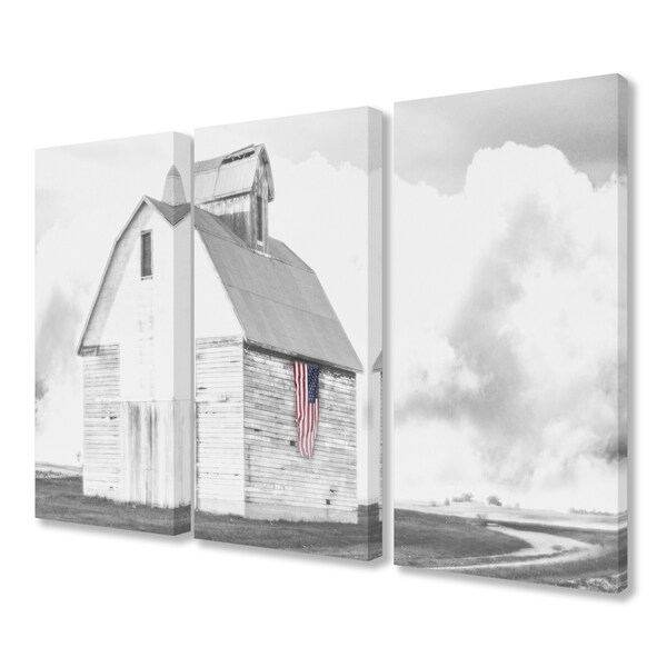 The Stupell Home Decor Collection White Barn With American Flag The Stupell Home Decor Collection White Barn With American Flag Black And Grey Canvas