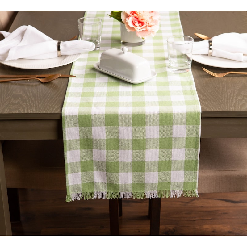 Design Imports Fringed Check Table Runner
