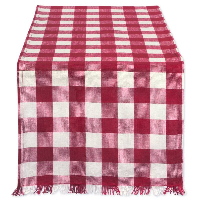 Design Imports Fringed Check Table Runner