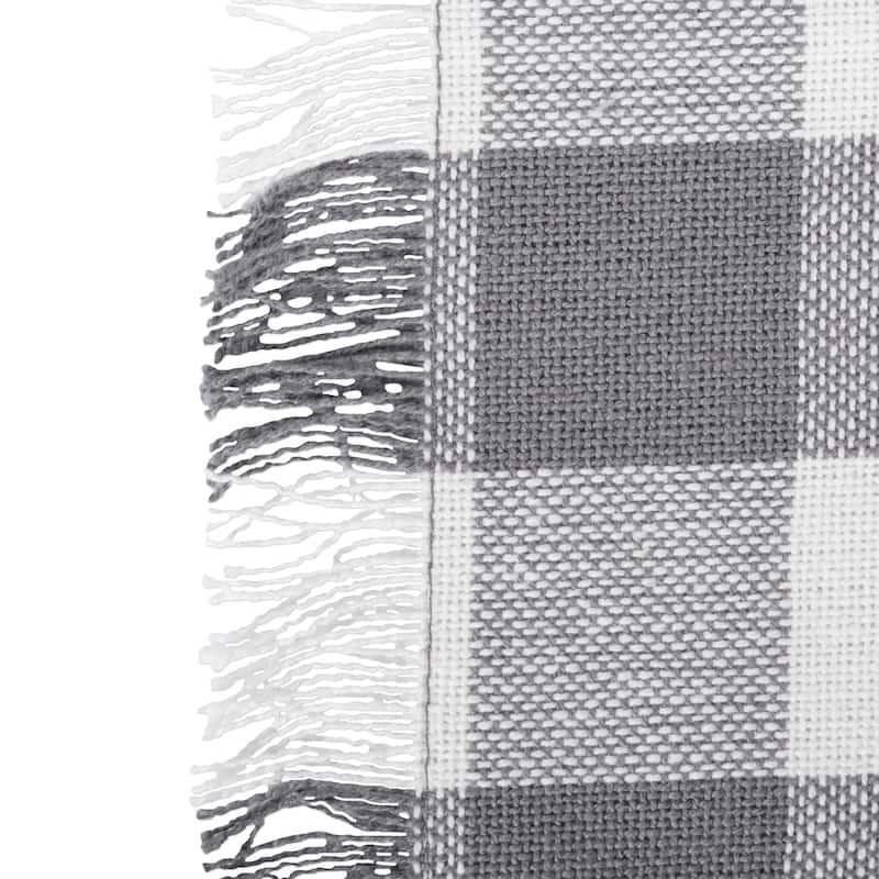 Design Imports Fringed Check Table Runner - 108"x14" - Gray