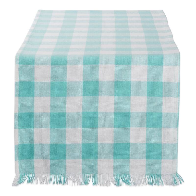 Design Imports Fringed Check Table Runner - 72"x14" - Aqua