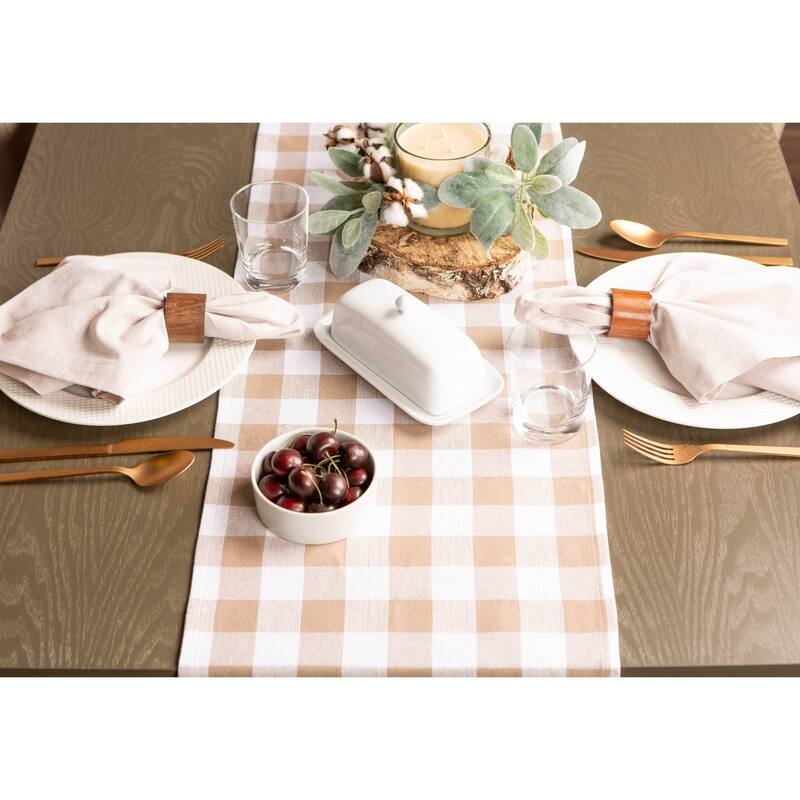 Design Imports Fringed Check Table Runner