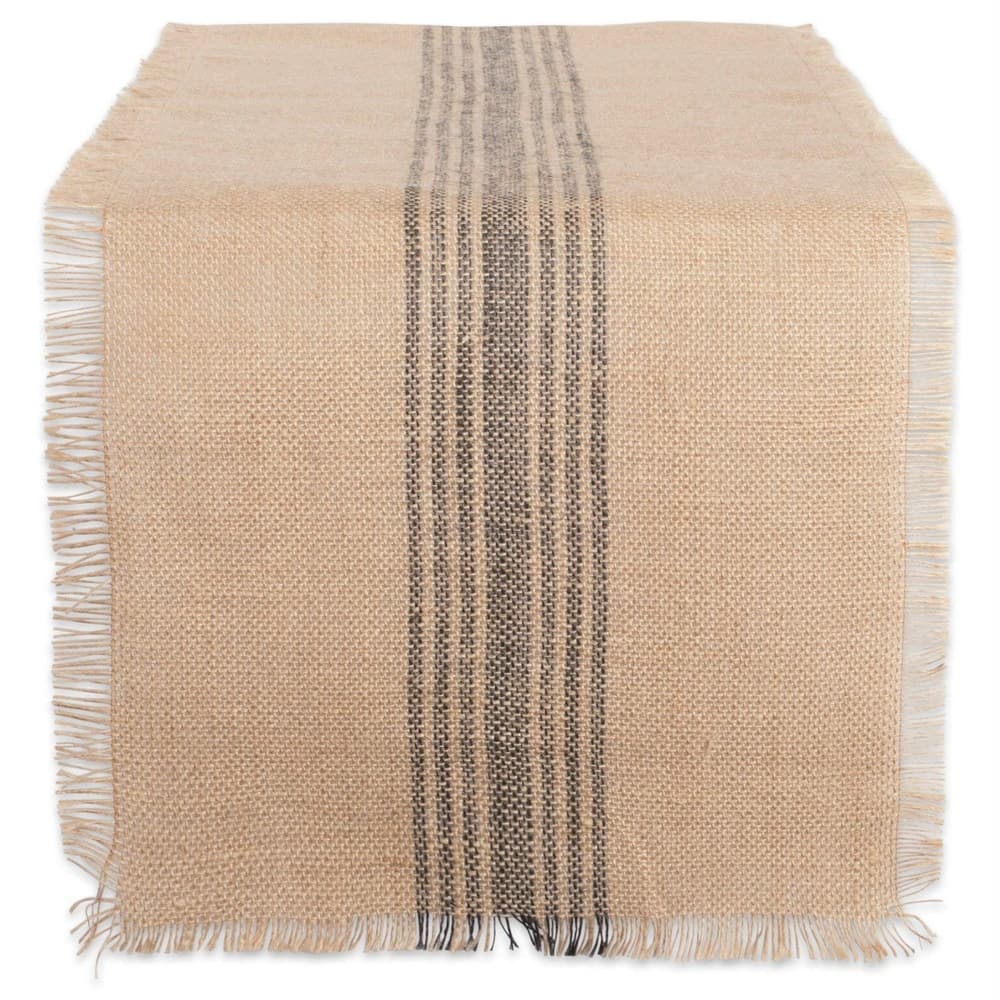 Design Imports Jute Burlap Middle Stripe Table Runner