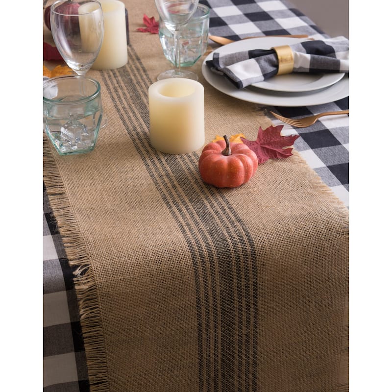Design Imports Jute Burlap Middle Stripe Table Runner