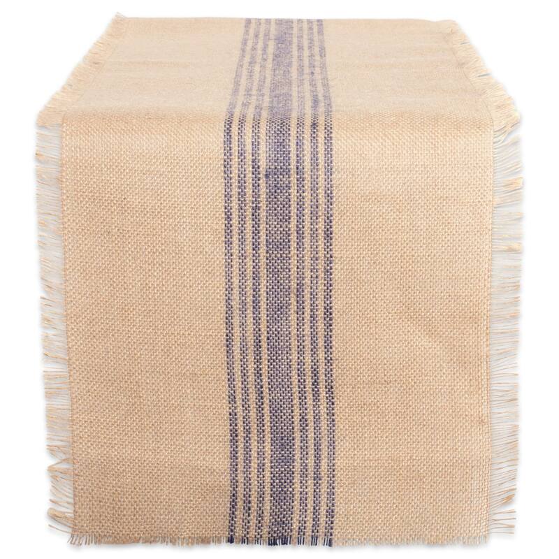 Design Imports Jute Burlap Middle Stripe Table Runner - 14x72" - Blue