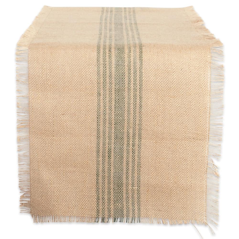 Design Imports Jute Burlap Middle Stripe Table Runner