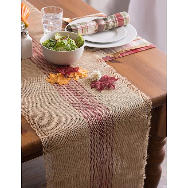 Design Imports Jute Burlap Middle Stripe Table Runner