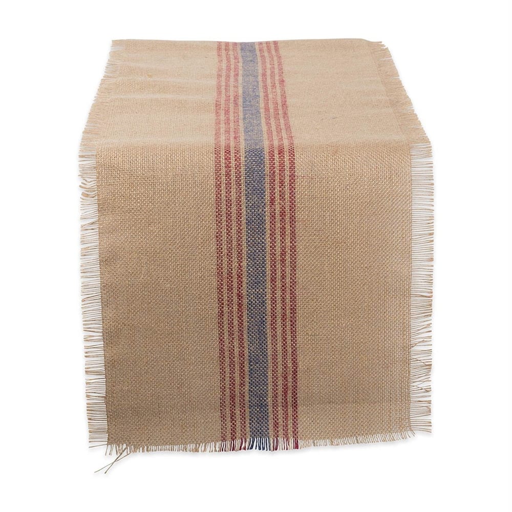 Design Imports Jute Burlap Middle Stripe Table Runner