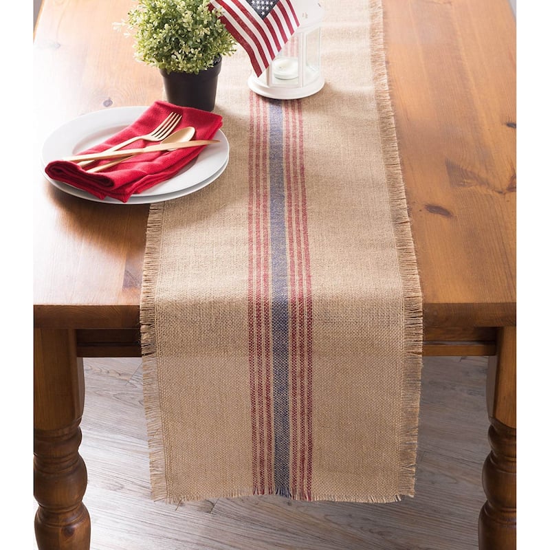 Design Imports Jute Burlap Middle Stripe Table Runner