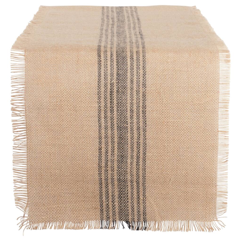 Design Imports Jute Burlap Middle Stripe Table Runner