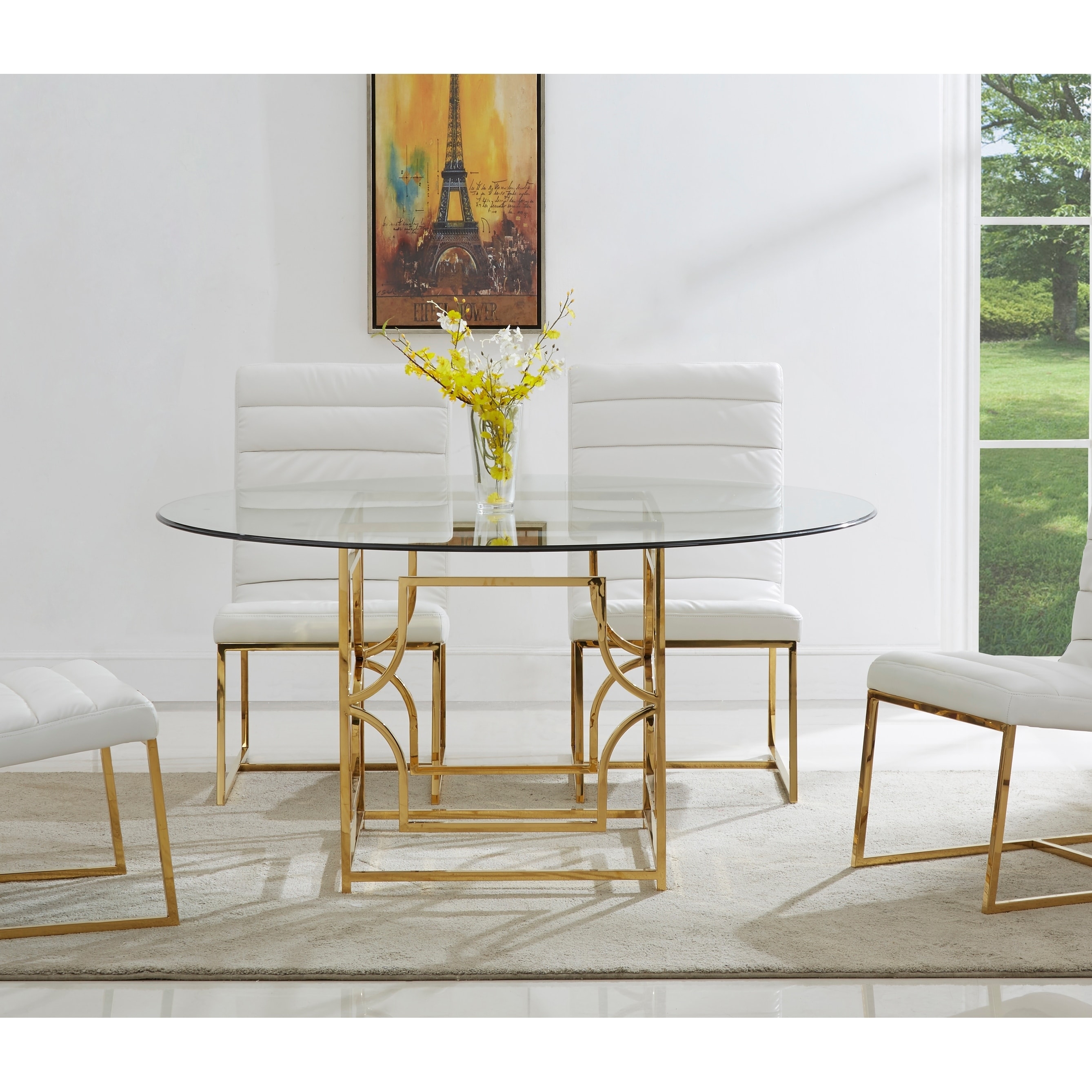 extending round glass dining table and chairs